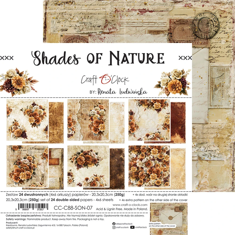 CC-C88-SON-09 *PRZEDSPRZEDAŻ -SHADES OF NATURE- zestaw papierów 20,3x20,3cm - MIX -wysyłka po 14.09.2026r.