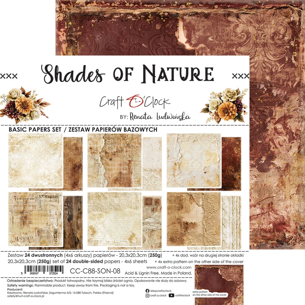 CC-C88-SON-09 *PRZEDSPRZEDAŻ -SHADES OF NATURE- zestaw papierów 20,3x20,3cm - MIX -wysyłka po 14.09.2026r.