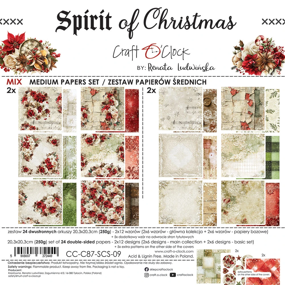 CC-C87-SCS-09 *PRZEDSPRZEDAŻ -SPIRIT OF CHRISTMAS- zestaw papierów 20,3x20,3cm - MIX -wysyłka po 14.09.2026r.