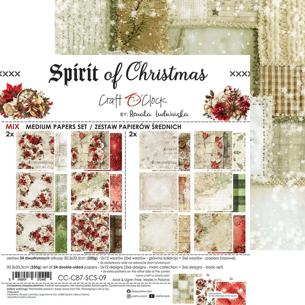 CC-C87-SCS-09 *PRZEDSPRZEDAŻ -SPIRIT OF CHRISTMAS- zestaw papierów 20,3x20,3cm - MIX -wysyłka po 14.09.2026r.