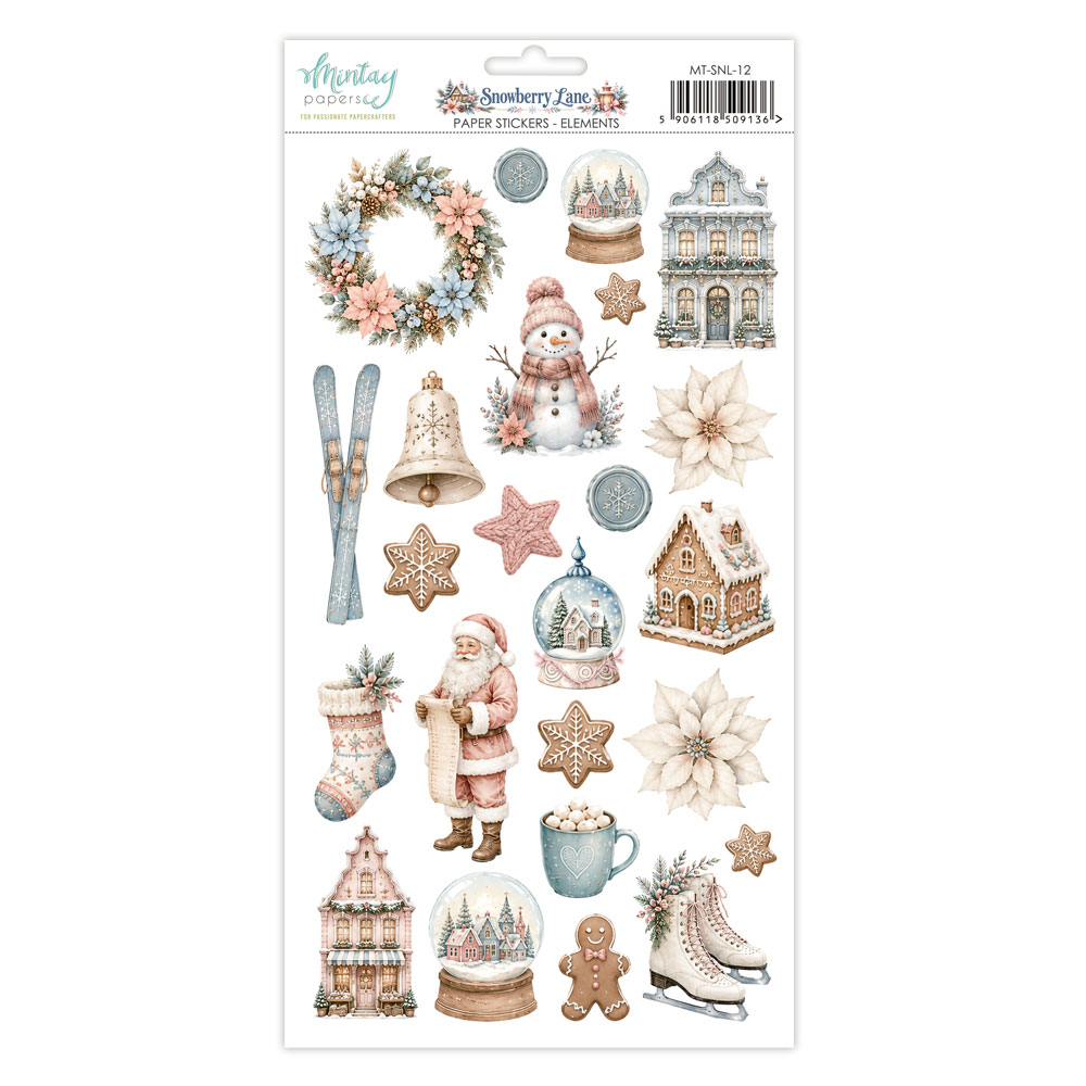 MT-SNL-12 *PRZEDSPRZEDAŻ * Snowberry Lane -MINTAY PAPERS - Naklejki - elementy - 15,2 x 20,3 cm- wysyłka po 5 października 2026