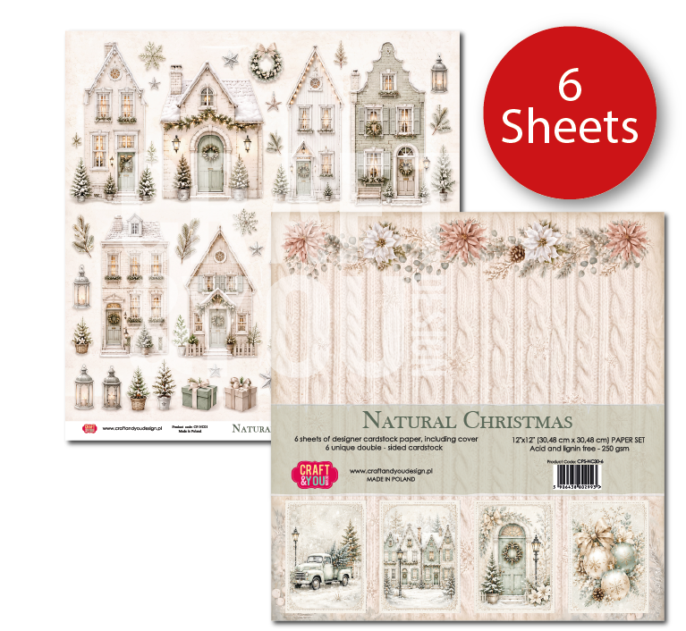 CPS-NC30-6 NATURAL CHRISTMAS - Zestaw 6 papierów 30,5x30,5cm - Craft&You Design