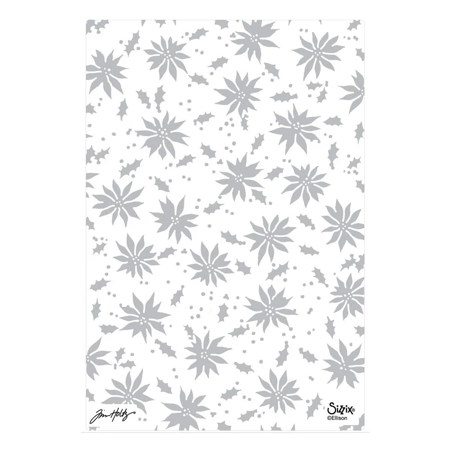 Folder do embossingu Sizzix 2D Texture Fades format A5 Embossing Folder Vault Holly Poinsettia by Tim Holtz - gwiazda betlejemska (667252)
