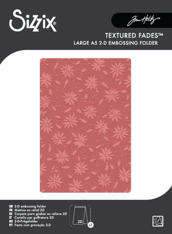 Folder do embossingu Sizzix 2D Texture Fades format A5 Embossing Folder Vault Holly Poinsettia by Tim Holtz - gwiazda betlejemska (667252)