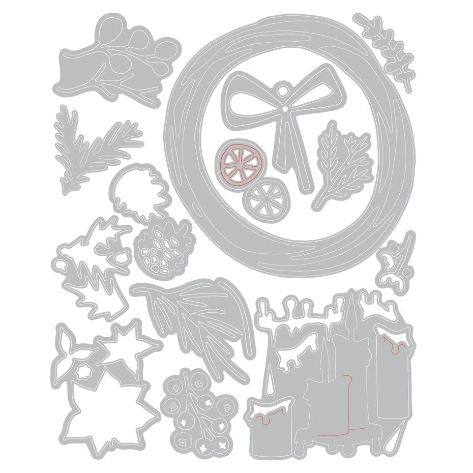 Wykrojnik Thinlits Die Vault Festive Wreath (14pcs) by Tim Holtz - wianek świąteczny (666715)