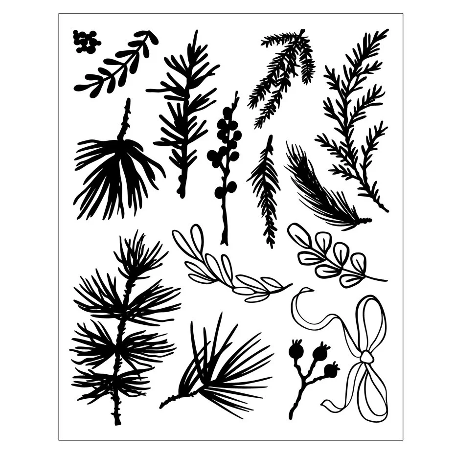 Stemple i wykrojniki Sizzix – Winter Greenery by Vicki Boutin, 15 stempli + 32 wykrojniki Framelits-zimowe gałązki (667188)