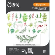 Stemple i wykrojniki Sizzix – Winter Greenery by Vicki Boutin, 15 stempli + 32 wykrojniki Framelits-zimowe gałązki (667188)
