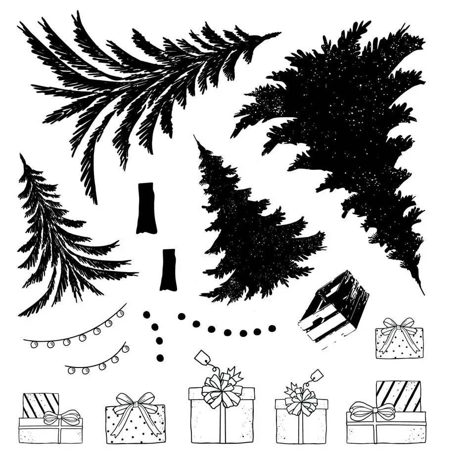 Wykrojnik i stemple zestaw A5 Sizzix • Clear Stamp Set with Framelits Trees and Trinkets by 49 and Market 32szt (667013)