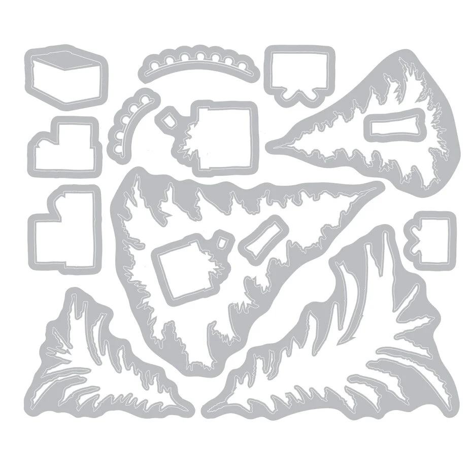 Wykrojnik i stemple zestaw A5 Sizzix • Clear Stamp Set with Framelits Trees and Trinkets by 49 and Market 32szt (667013)