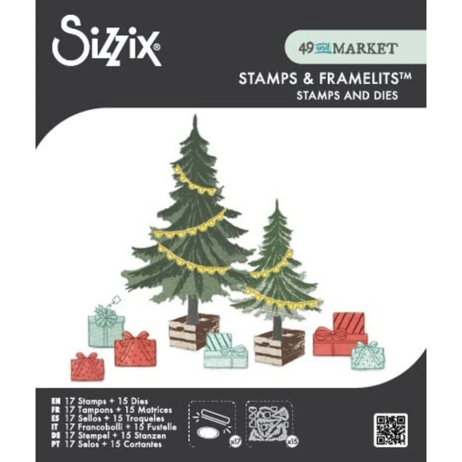 Wykrojnik i stemple zestaw A5 Sizzix • Clear Stamp Set with Framelits Trees and Trinkets by 49 and Market 32szt (667013)