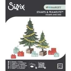 Wykrojnik i stemple zestaw A5 Sizzix • Clear Stamp Set with Framelits Trees and Trinkets by 49 and Market 32szt (667013)
