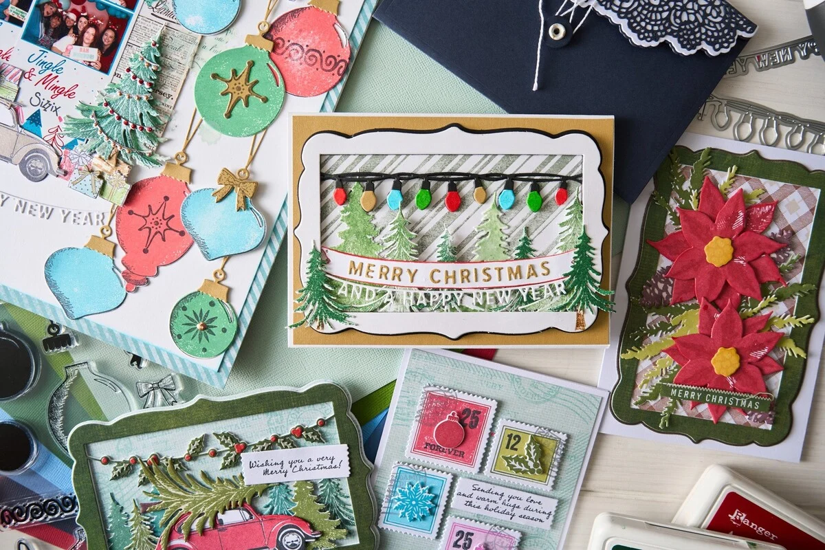 Wykrojnik i stemple zestaw A5 Sizzix Clear Stamp Set with Framelits Poinsettia Trio by 49 and Market 26szt (667015)