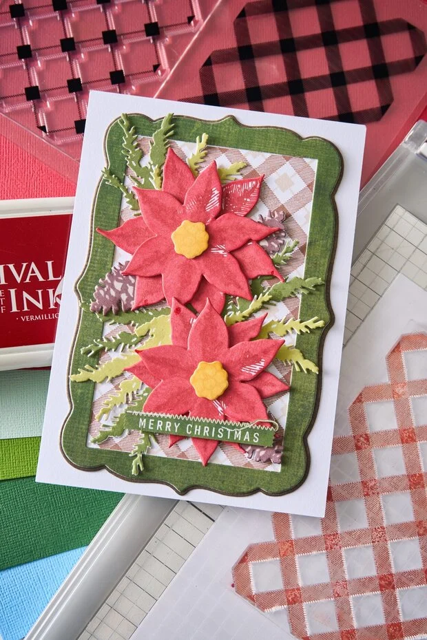 Wykrojnik i stemple zestaw A5 Sizzix Clear Stamp Set with Framelits Poinsettia Trio by 49 and Market 26szt (667015)