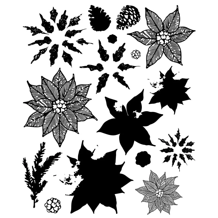 Wykrojnik i stemple zestaw A5 Sizzix Clear Stamp Set with Framelits Poinsettia Trio by 49 and Market 26szt (667015)