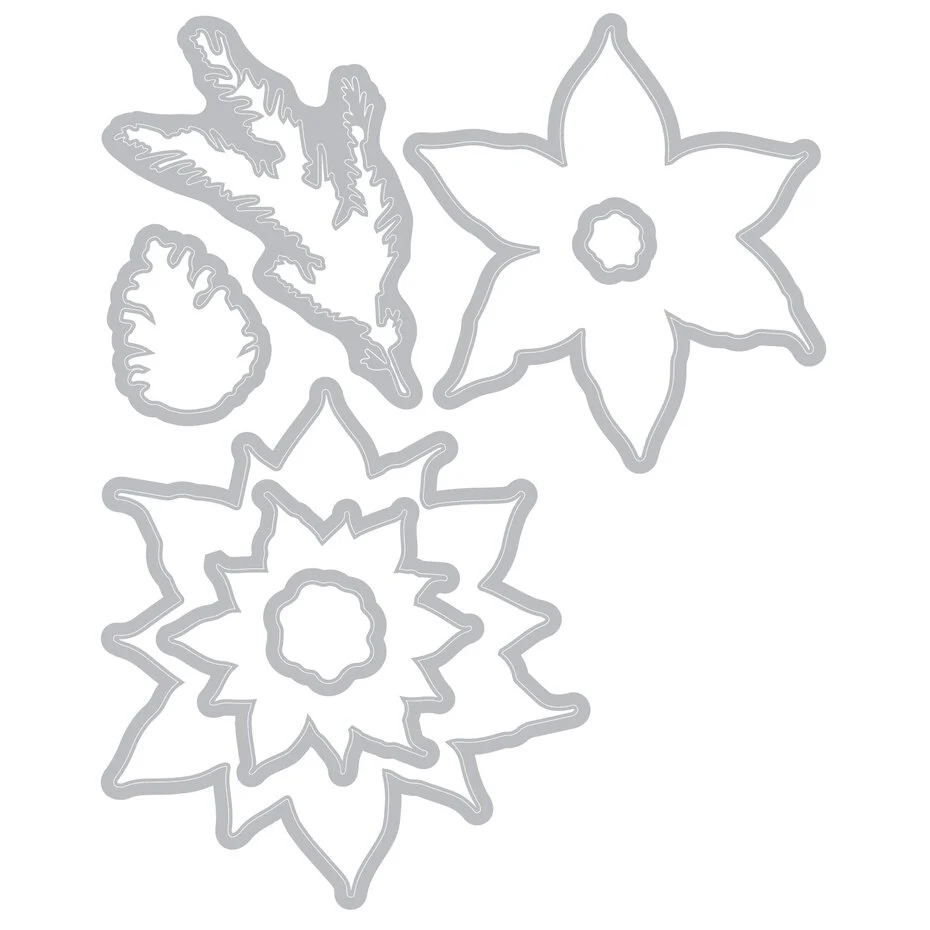 Wykrojnik i stemple zestaw A5 Sizzix Clear Stamp Set with Framelits Poinsettia Trio by 49 and Market 26szt (667015)