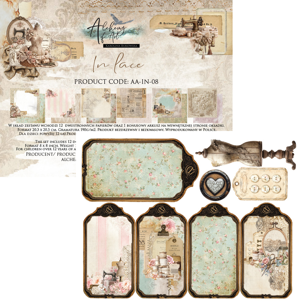 AA-IN-08 Alchemy of Art - 8x8'' - zestaw papierów 20,3x20,3cm In Lace