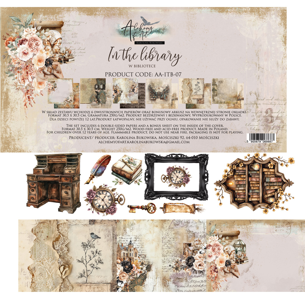 AA-ITB-07 Alchemy of Art- 12x12'' -Zestaw papierów do scrapbookingu In the Library