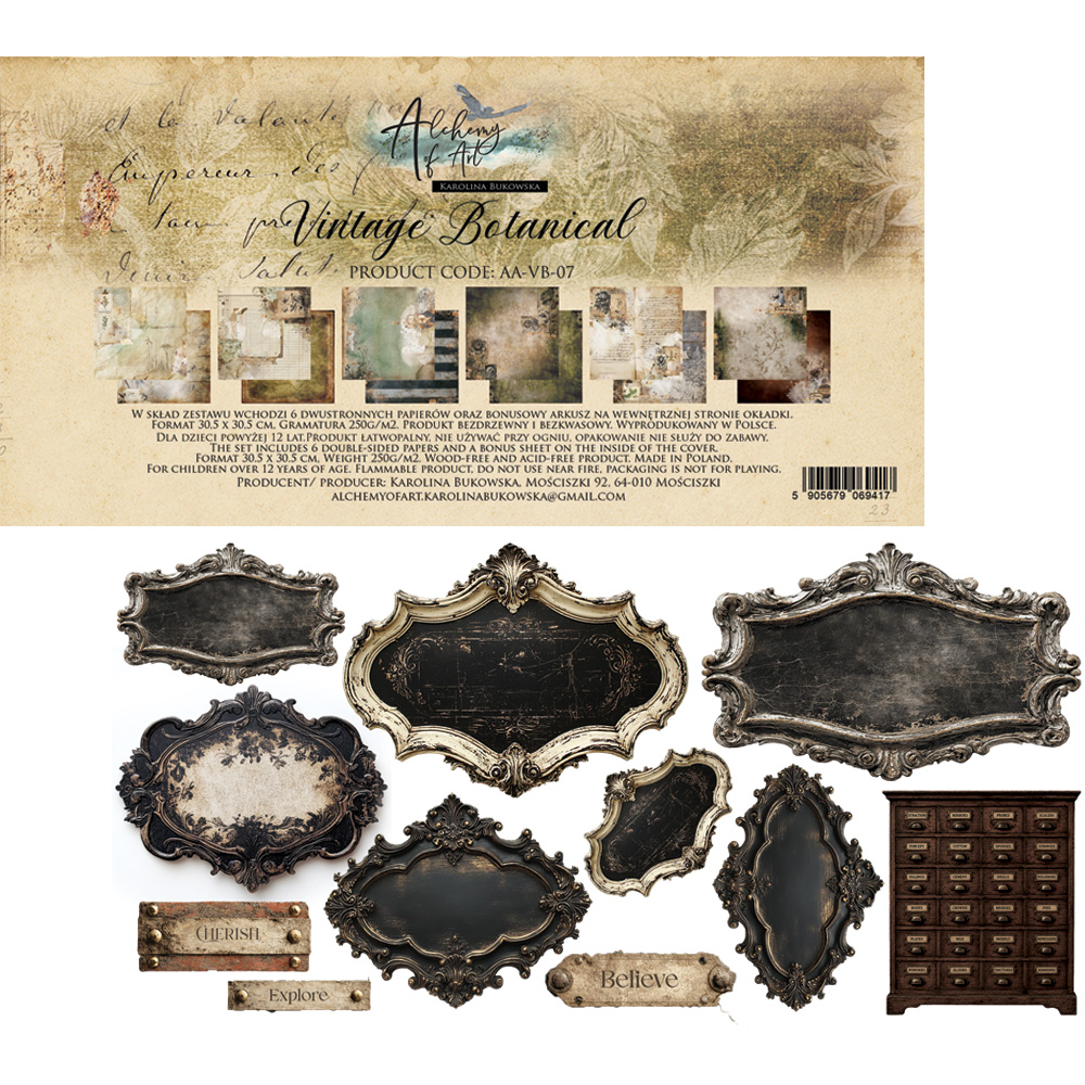 AA-VB-07 Alchemy of Art- 12x12'' -Zestaw papierów do scrapbookingu Vintage Botanical