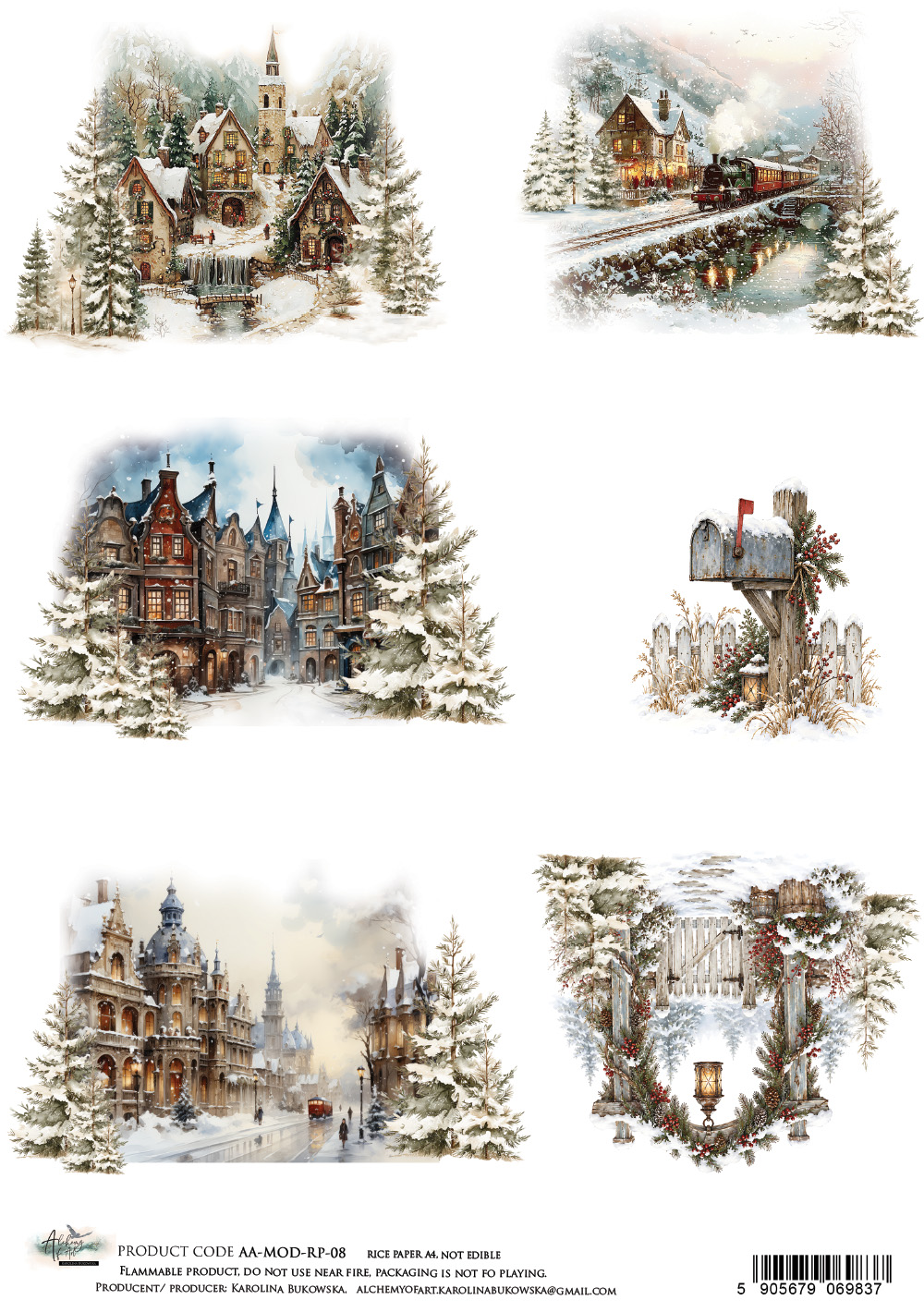 AA-MOD-RP-08 Papier ryżowy A4 - Alchemy of Art - The Magic of December