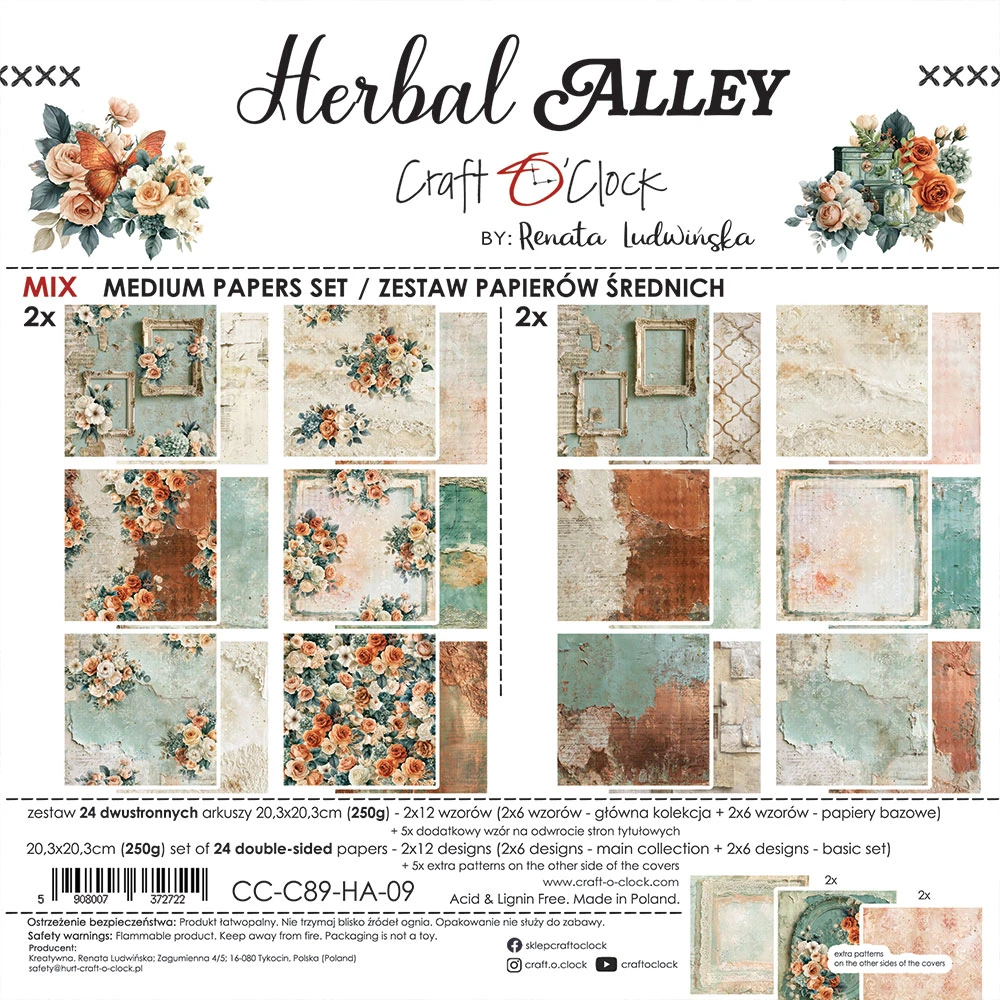 CC-C89-HA-09 *PRZEDSPRZEDAŻ* HERBAL ALLEY- zestaw papierów 20,3x20,3cm - MIX- wysyłka po 6 listopada 2026r.