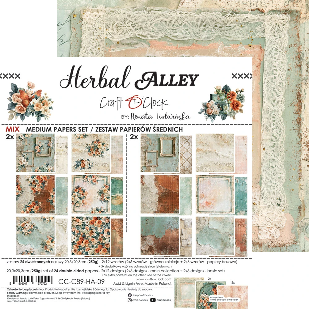CC-C89-HA-09 *PRZEDSPRZEDAŻ* HERBAL ALLEY- zestaw papierów 20,3x20,3cm - MIX- wysyłka po 6 listopada 2026r.