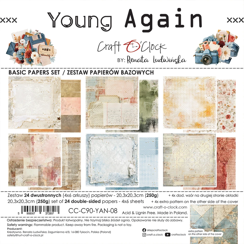 CC-C90-YAN-08 *PRZEDSPRZEDAŻ* YOUNG AGAIN- zestaw papierów 20,3x20,3cm - BASIC- wysyłka po 6 listopada 2026r.