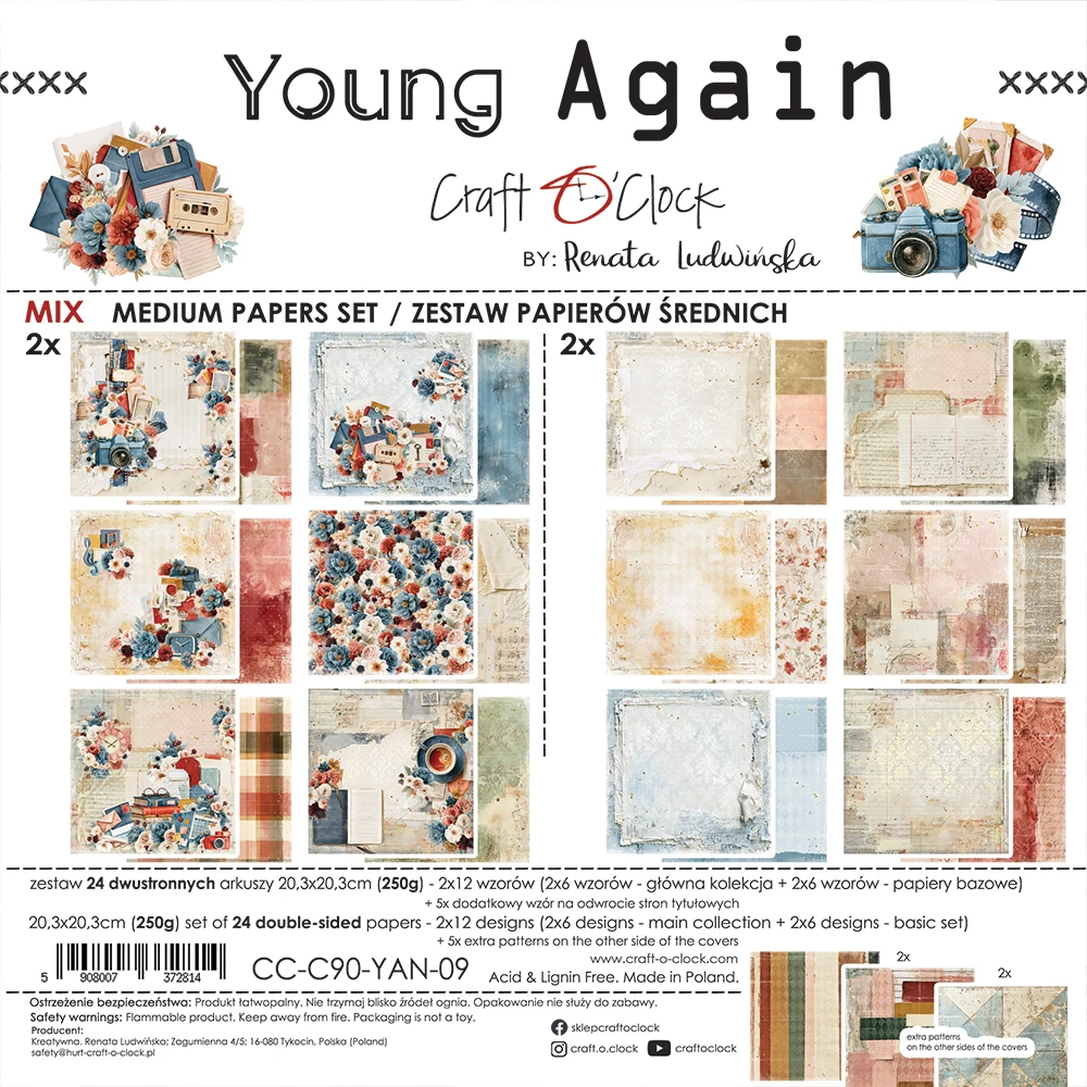 CC-C90-YAN-09 *PRZEDSPRZEDAŻ* YOUNG AGAIN- zestaw papierów 20,3x20,3cm - MIX- wysyłka po 6 listopada 2026r.
