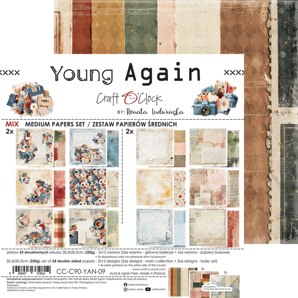 CC-C90-YAN-09 *PRZEDSPRZEDAŻ* YOUNG AGAIN- zestaw papierów 20,3x20,3cm - MIX- wysyłka po 6 listopada 2026r.