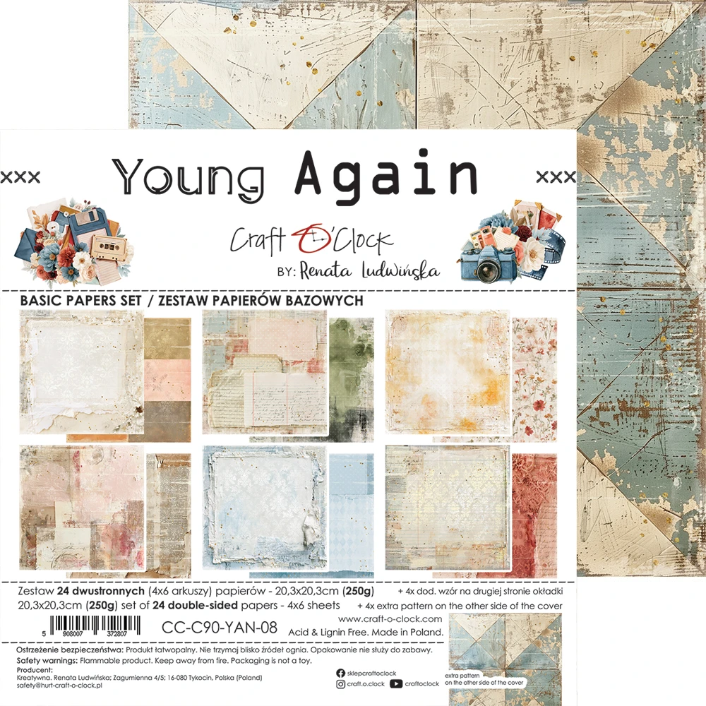 CC-C90-YAN-09 *PRZEDSPRZEDAŻ* YOUNG AGAIN- zestaw papierów 20,3x20,3cm - MIX- wysyłka po 6 listopada 2026r.