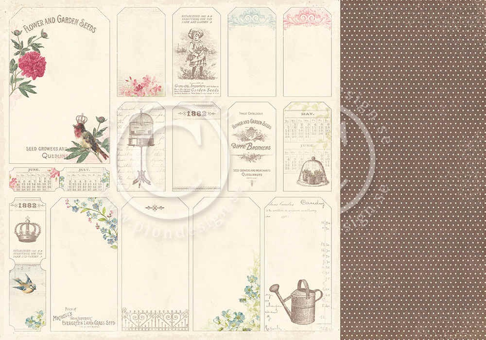 PD3612 Papier dwustronny Tags - Vintage Garden