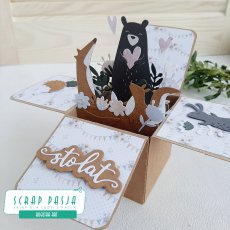 Pop up box card z wykrojnikami Sizzix "Quirky Animals"