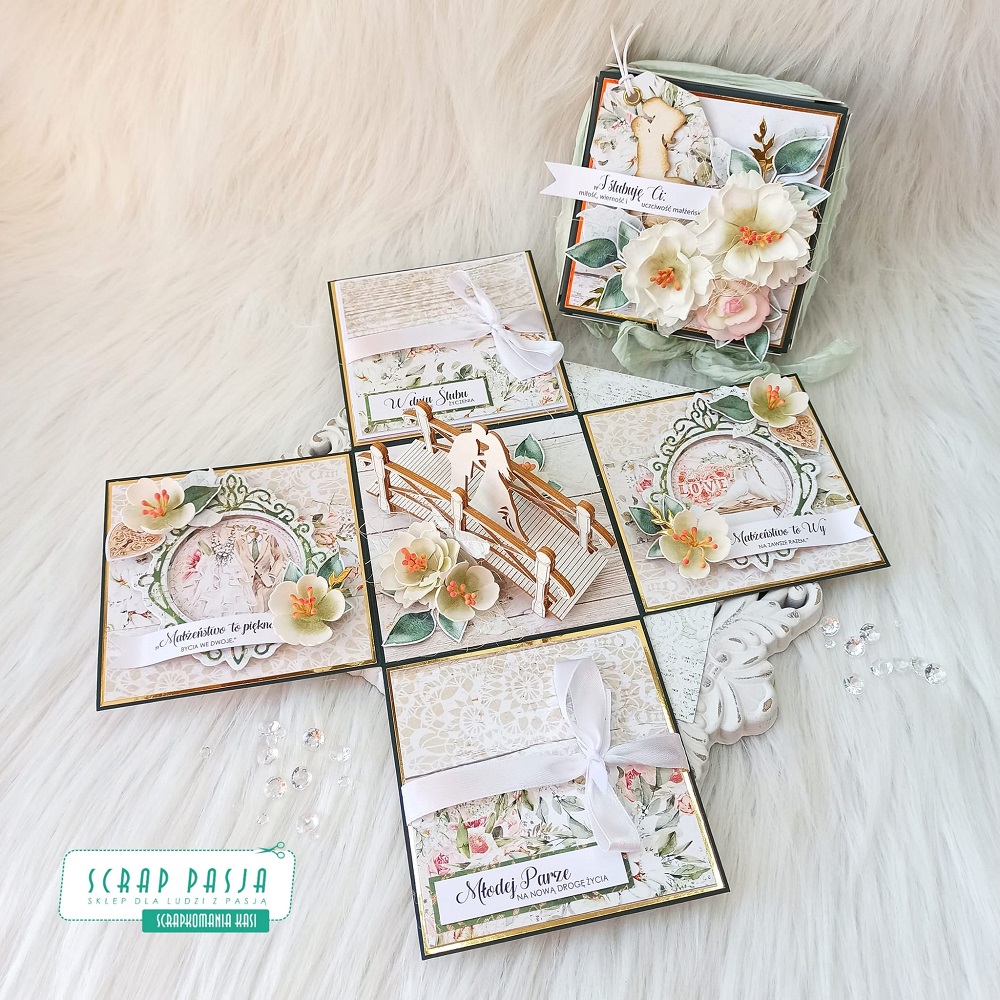 Scrapbooking sklep Ślubny exploding box z nosidełkiem Mintay Papers
