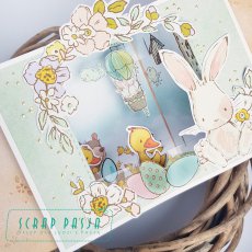 Wielkanocna kartka z efektem rozsuwanej kurtyny - Hopping Bunnies
