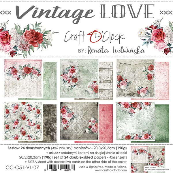  CC-C51-VL-07  VINTAGE LOVE - zestaw papierów 20,3x20,3cm
