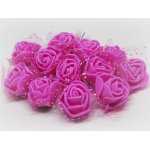 CKF-SW-005 Różyczki piankowe z tiulem -Dark Pink 2cm/12pcs -ciemnoróżowe