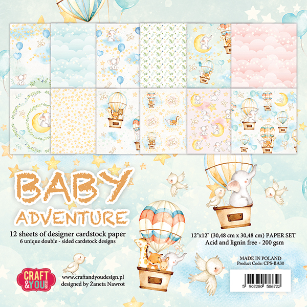 Набор бумаги CPS-BA30 30.5x30.5cm-Craft & You Design-Baby Adventure