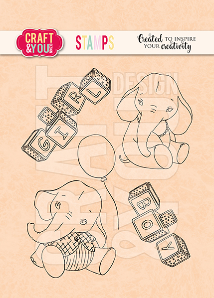  CS023 Zestaw stempli akrylowych - Baby Elephant- Słoniątka - Baby Party Stamps Set