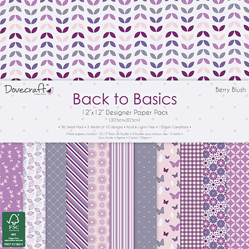  DCPAP028 - Dovecraft - Zestaw papierów 30x30 Back to Basics-Berry Blush