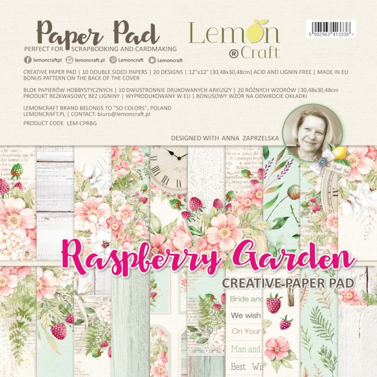  LEM-CPRBG Blok kreatywny 30x30cm - Raspberry Garden - papier do scrapbookingu Lemoncraft 