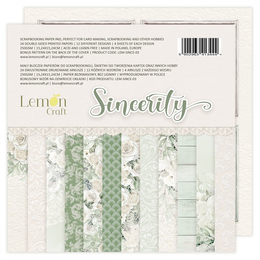  LEM-SINCE-03  Zestaw papierów do scrapbookingu 15x15cm  SINCERITY - Lemoncraft