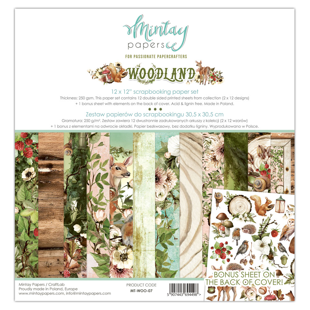  MT-WOO-07 Woodland - Zestaw MINTAY PAPERS 30,5x30,5cm