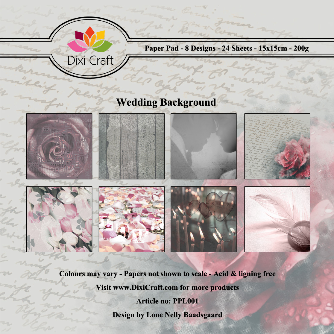  PPL001 Zestaw papierów 15x15cm Dixi Craft- Wedding Background