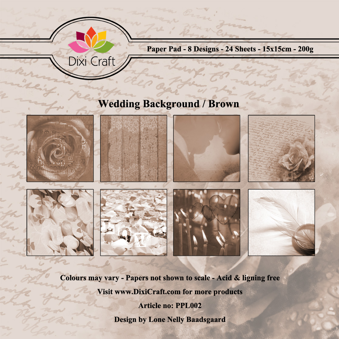  PPL002 Zestaw papierów 15x15cm Dixi Craft- Wedding Background/Brown